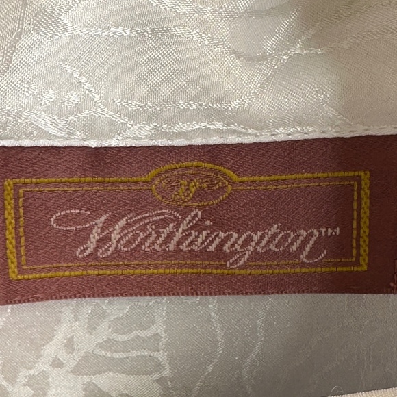 Worthington | VTG Mock Neck Pleated Button Front Shiny Glam Coquette Blouse - Picture 15 of 17